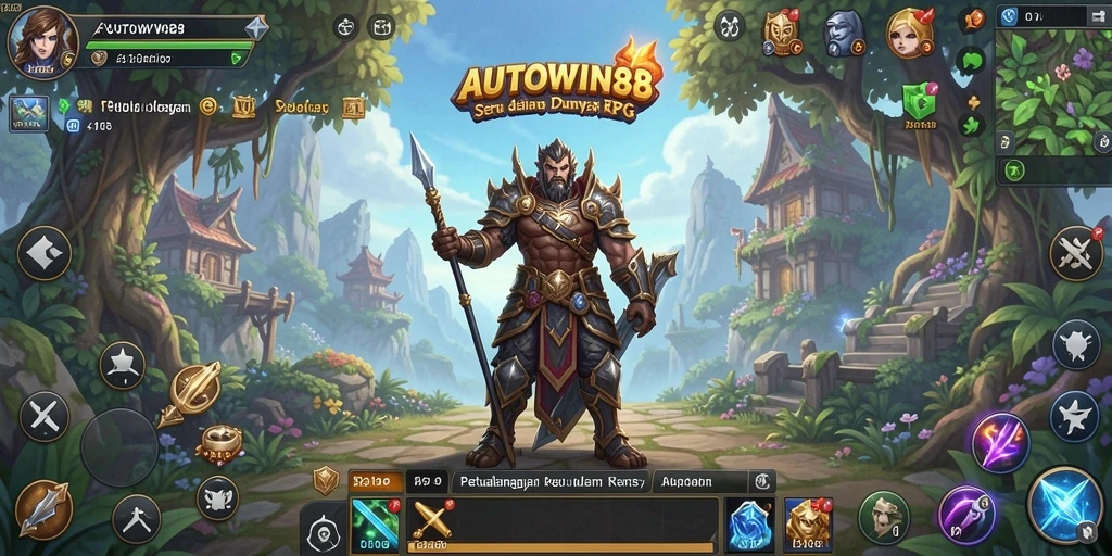 Screenshot utama AUTOWIN88 menampilkan pertarungan epik dalam permainan RPG.
