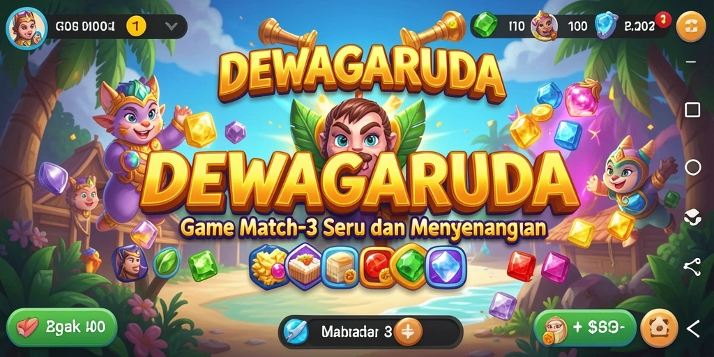 Tampilan gameplay DEWAGARUDA yang menantang dan penuh warna.