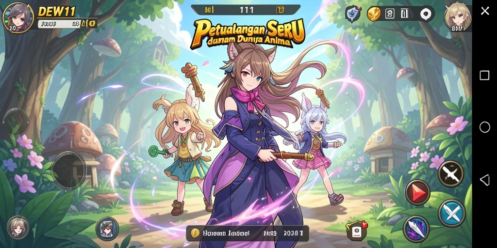 Tampilan gameplay menarik dari DEWI11 yang penuh warna dan karakter unik.