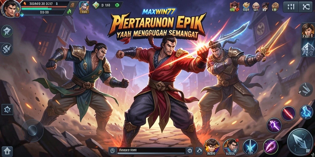 Tampilan gameplay intense dalam pertarungan MAXWIN77.