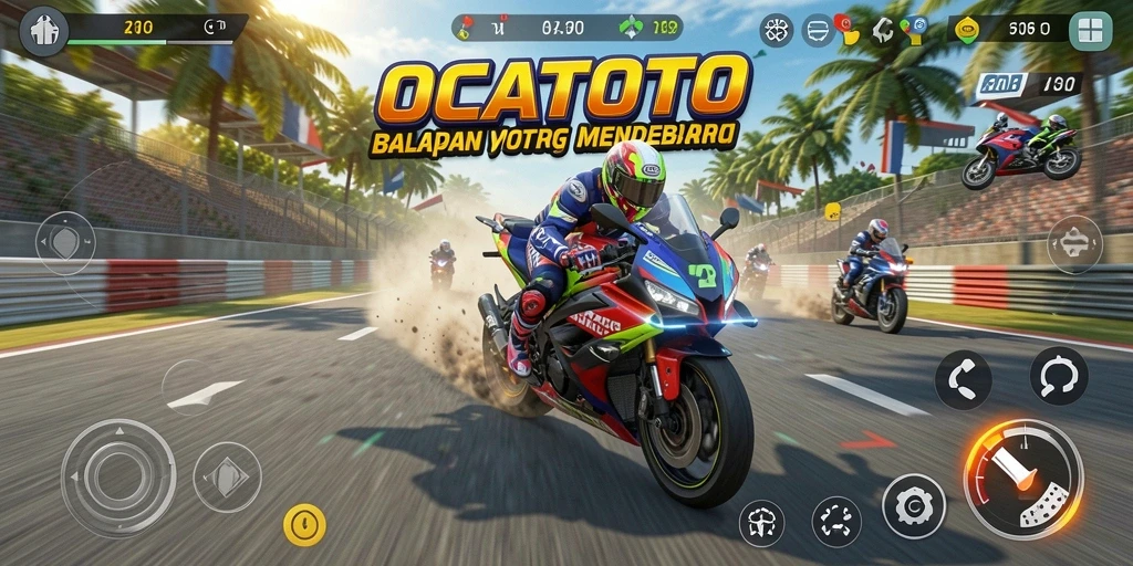 Gameplay mendebarkan dalam OCATOTO dengan balapan motor penuh aksi.