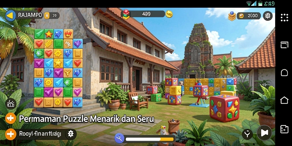 Tampilan gameplay Puzzle RAJAMPO yang seru dan menantang.