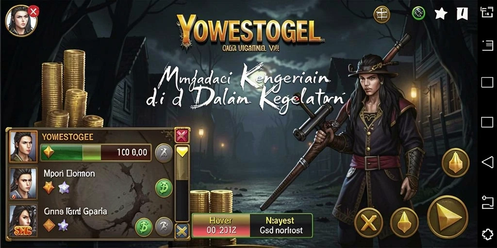 Tampilan gameplay menegangkan YOWESTOGEL dengan suasana menghantui.